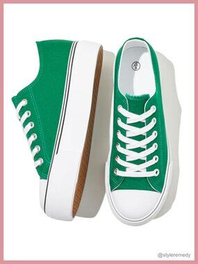 Platform Sneakers Womens Breathable Canvas Lace-Up Casual Walking Shoes